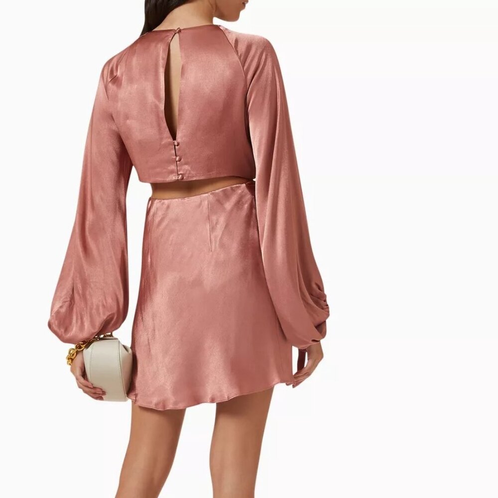 New Shona Joy Angelica Long Sleeve Mini Dress in Rouge Size Aus 4/US 0 pink - Picture 5 of 7